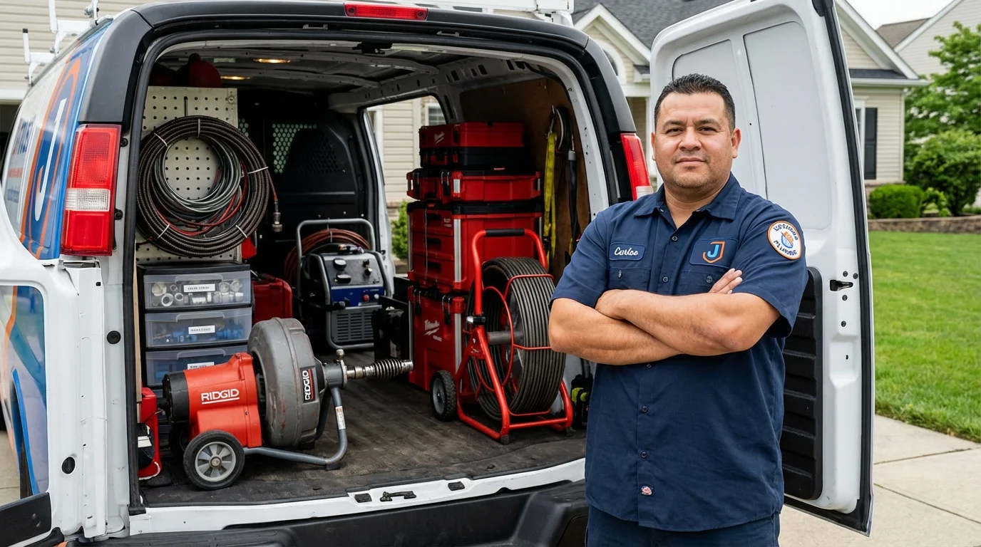 Professional drain cleaning equipment and Johns Plumbing LLC plumber in Laingsburg