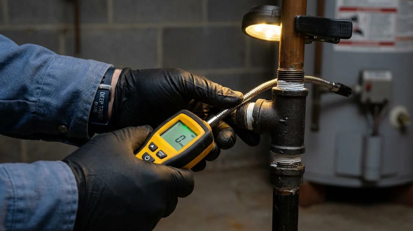 Gas leak detection with electronic sniffer by Johns Plumbing LLC in Laingsburg