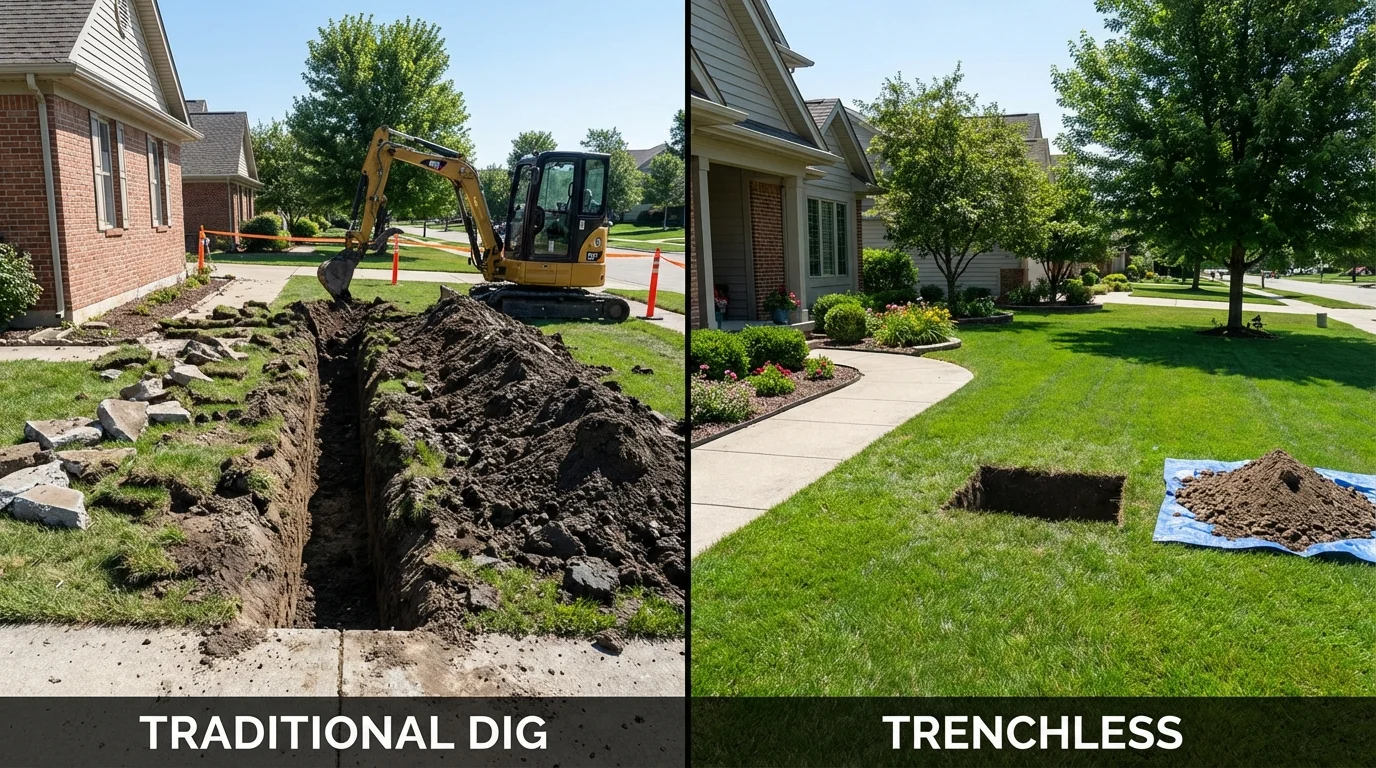 Trenchless sewer repair with minimal yard damage versus traditional excavation in Laingsburg, MI